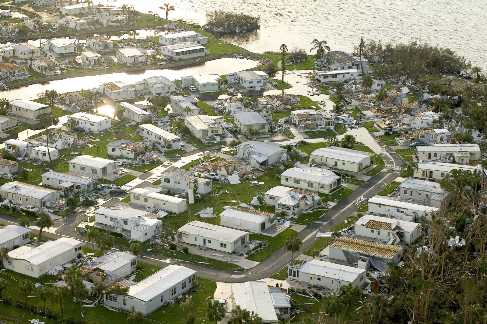 Aerial view of a well-kept manufactured home community